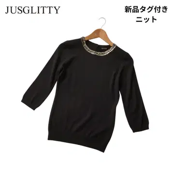 JUSGLITTY 비쥬 장식 블랙 니트 칠부 소매