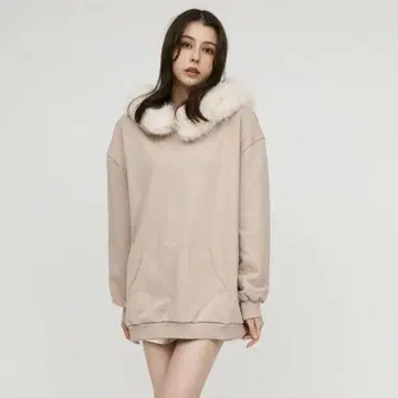 [ ROYAL PARTY ] 퍼 장식 라메 쭈리 후디 미니 원피스