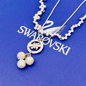 스와로브스키 목걸이 파베볼 백조 실버 2개 세트 새상품급