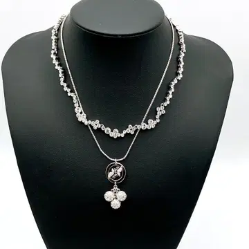 스와로브스키 목걸이 파베볼 백조 실버 2개 세트 새상품급