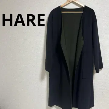 HARE 하레 노카라 코트 롱 코트 블랙 x 카키 S 사이즈