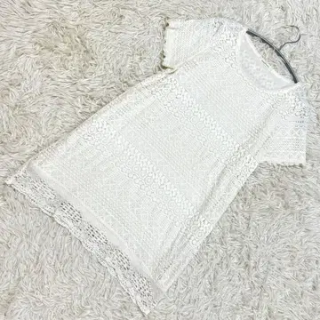 게미네리 화이트 반팔 레이스 튜닉 M 사이즈 코튼 혼방 루즈핏