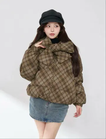 리본 체크 다운 자켓 다리치 다운 코트 사주세요