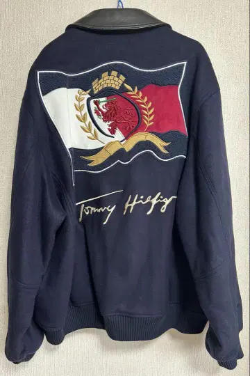 미사용품 HILFIGER COLLECTION 자켓 울 가죽 자수