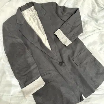 [ 미사용 ] ZARA 린넨 프린트 커프스 블레이저