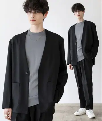 캐주얼 블랙 수트 싱글 버튼