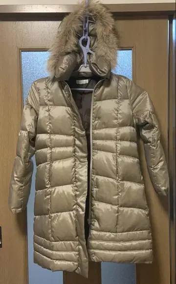 후드 부착 베이지 다운 자켓