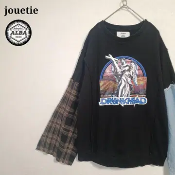 jouetie 쥬에티 맨투맨 체크 무늬 데님 리메이크 블랙 M