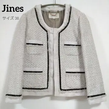 새상품급 [ Jines ] 지네스 화이트 노카라 자켓 트위드 자켓 38