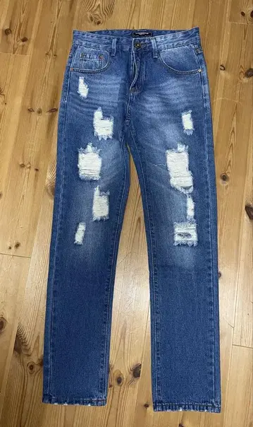 데미지 가공 블루 데님 팬츠 FASHION JEANS DENIM