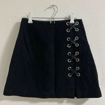 EATME 블랙 타이트 미니 스커트 리본 레이스업