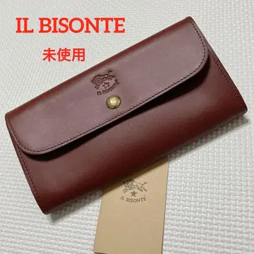 미사용 IL BISONTE 일비종떼 가죽 플랩 장지갑 와인 브라운