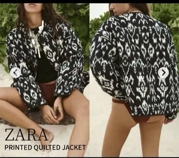 ZARA 이컷 패턴 프린트 퀼팅 퍼프 자켓 M 블랙 화이트