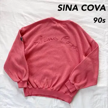 90s SINA COVA 백 로고 자수 리브 원단 맨투맨 핑크
