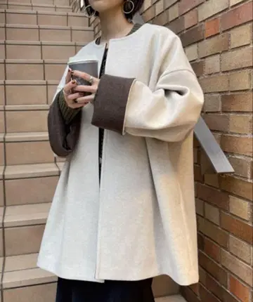 노카라 오버 사이즈 자켓 베이지 브라운