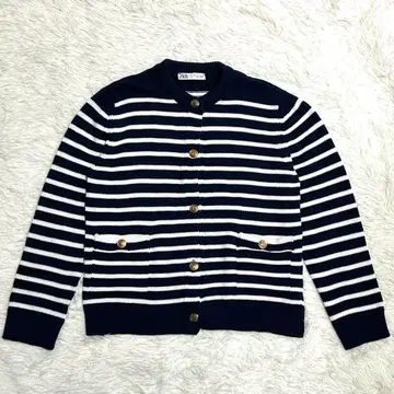 [미사용에 가까운] 자라 ZARA 보더 니트 가디건 화이트 네이비
