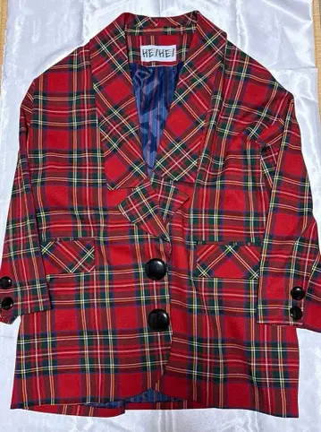 HEIHEI 로우 라펠 자켓 빨간색 체크