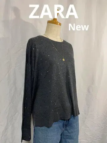 새상품 ZARA 다크 그레이 스팽글 니트 스웨터 긴팔