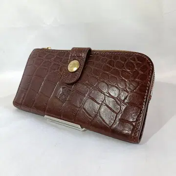 정품 일비종떼 장지갑 악어 엠보싱 가죽 브라운