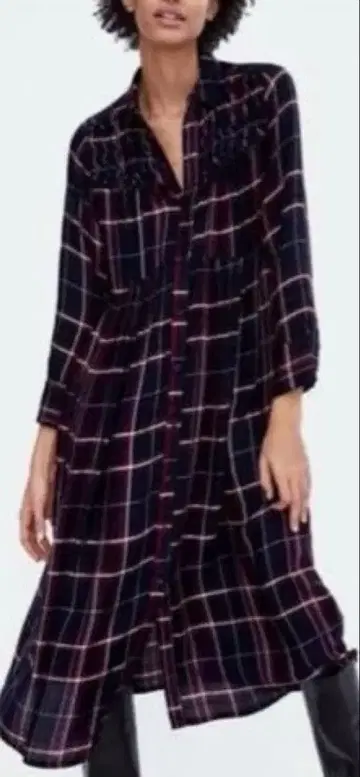 ZARA BASIC 체크 무늬 롱 셔츠 원피스