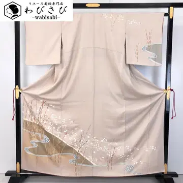 츠케사게 물가 꽃 무늬 시라츠치이로 크레이프 원단 금채 K-5383