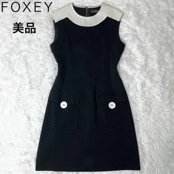 새상품급 폭시 FOXEY 원피스 슬리브리스 40 L 블랙 화이트