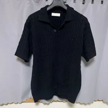 [ 새상품급 ] 케이블 짜임 반팔 피케 셔츠 블랙