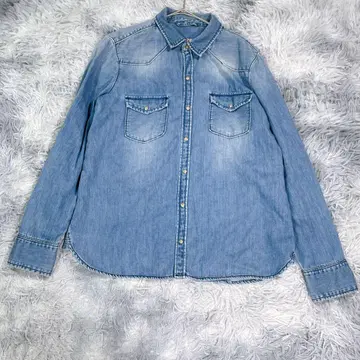 ZARA [ L ] 데님 셔츠 라이트 블루 빅 사이즈 봄/가을