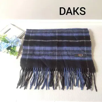 DAKS 머플러 스톨 체크 파랑 블랙 캐시미어 울 일본제