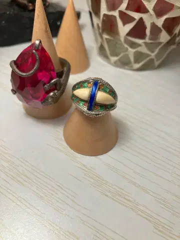 뼈 이빨 칠보 실버 반지