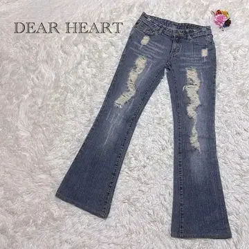DEAR HEART 데미지 가공 플레어 데님 팬츠 면 100 빈티지풍