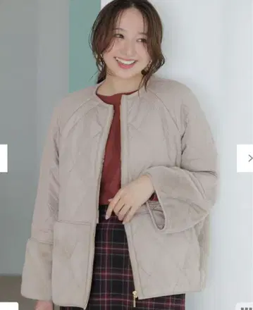 ANY SIS 베이지 인조 모피 콤비 퀼팅 아우터