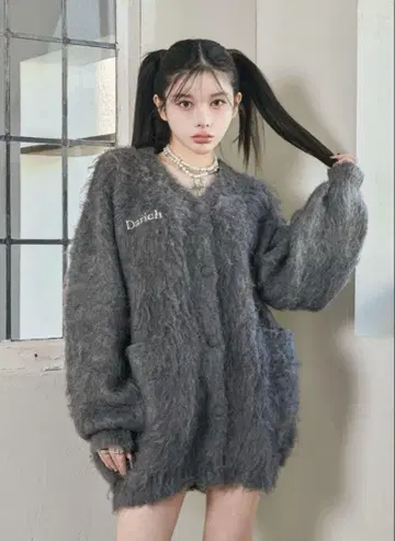 다리치 Fluffy 오버 가디건 그레이
