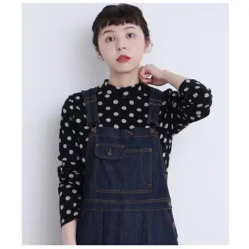 CHILD WOMAN 플라이스 도트 프린트 하이넥 긴팔 풀오버
