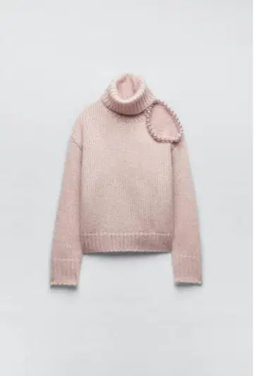 ZARA 니트 스웨터 컷 아웃 디테일 페일 핑크 펄