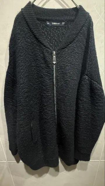 ZARA 블랙 집업 오버 사이즈 니트 M 알파카 혼방