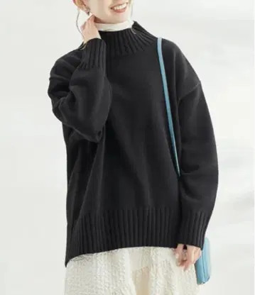 택 포함 새상품 로페피크닉 백 슬릿 니트 풀오버 블랙 38