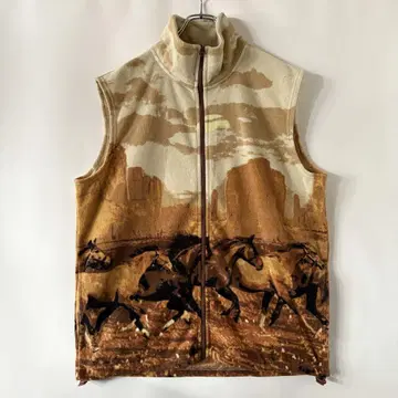 애니멀 무늬 플리스 베스트 구제 의류 말 패턴 디자인 베스트 빈티지