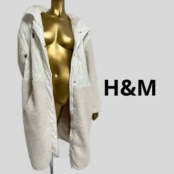 [ 4255 ] H&M 충전솜 퀼팅 절개 보아 니트 다운 코트 화이트