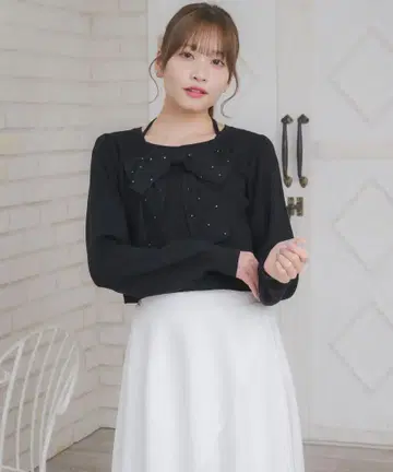 RETRO GIRL 비쥬 리본 니트탑