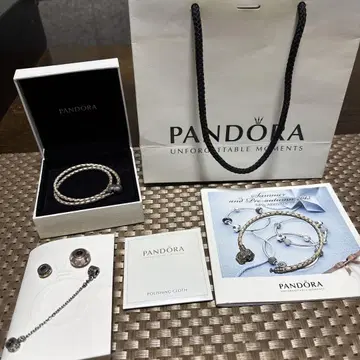 PANDORA 화이트 뜨개질 팔찌 & 참 5세트