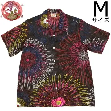 새상품 M 화려악단 스크립트 일본풍 패턴 하와이안 셔츠 SS-403 블랙