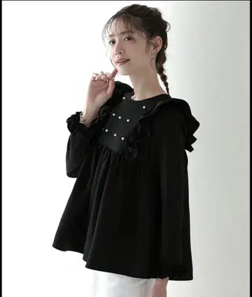 펄 어깨 프릴 탑 밑단 플레어