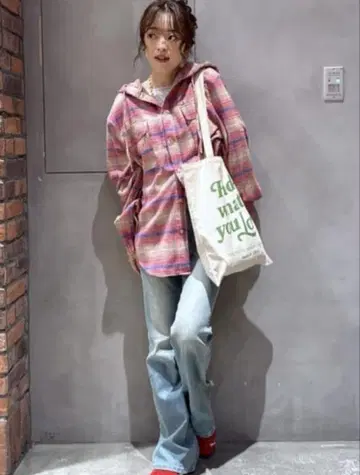 새상품 로데오 크라운 와이드 보울 [ UNISEX ] 후드 체크 셔츠