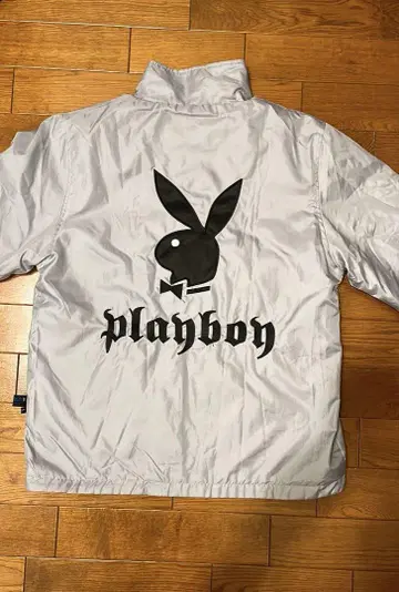 PLAY BOY 나일론 자켓 리버서블 그레이 빅 로고 Y2K
