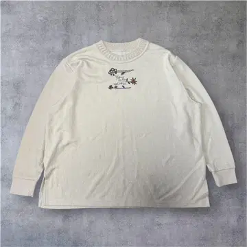 [VINTAGE] 90s 자수 롱T 프론트 자수 꽃무늬 크림색
