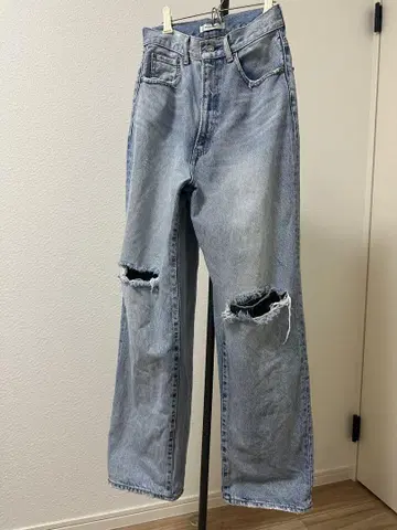 MOUSSY 데미지 가공 와이드 크러쉬 블루 데님