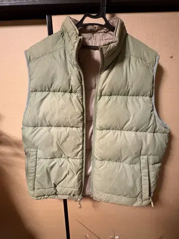 L.L.Bean 퀼팅 다운 베스트 카키 베이지 리버서블