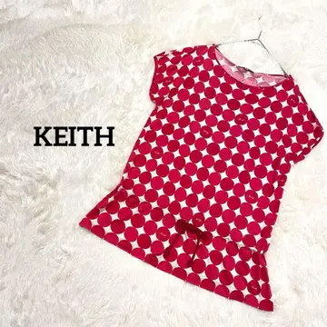 키이스 반팔 도트 무늬 티셔츠 상의 리본 끈 포함 로고 일본제 캐주얼