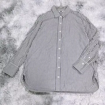 UNIQLO [ M ] 긴팔 셔츠 네이비 화이트 스트라이프 비침 있음